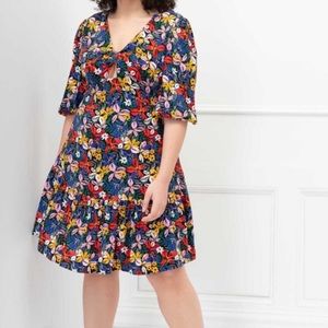 New Eloquii Plus Size Knot Front Floral Knee Length Dress Size 22